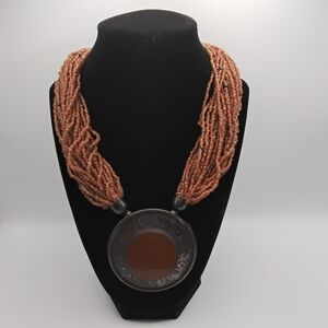 Chic Multi-Strand Necklace with Brown Pendant